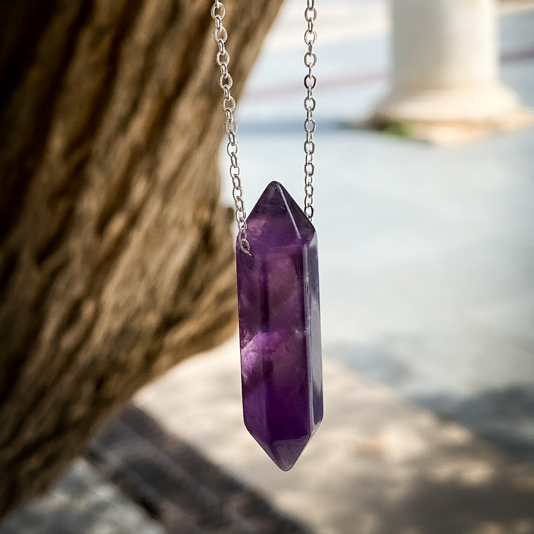 Amethyst and quartz crystal buy necklace